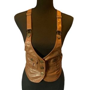 Brown Suspender Crop Vest.